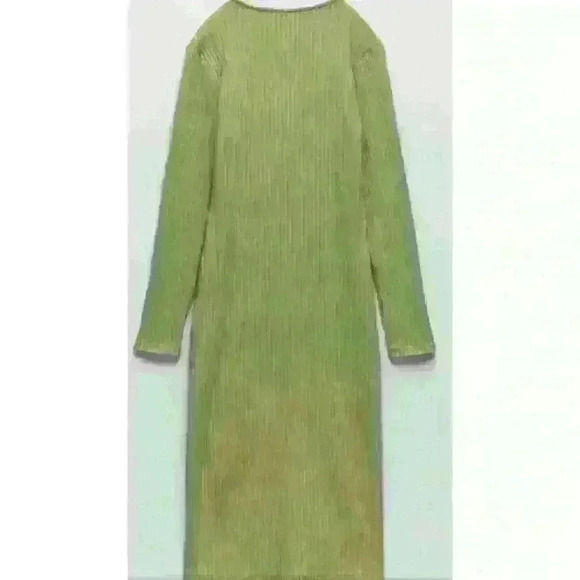 ZARA Dress round neck long sleeves. False front buttons, Mid-green Size L. - Picture 6 of 13